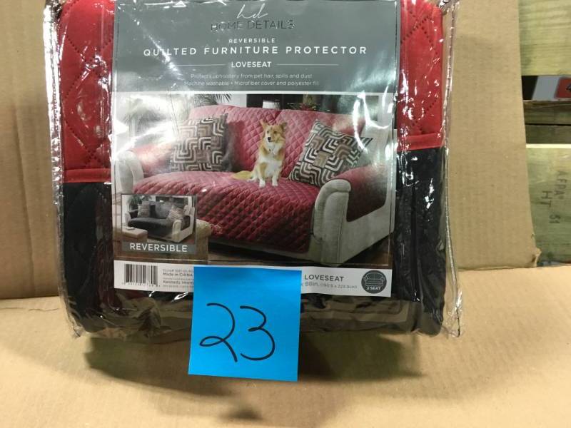 lot 23 image: Home Details 75 in. x 88 in. Double Side Love Seat Furniture Protector Cover not used