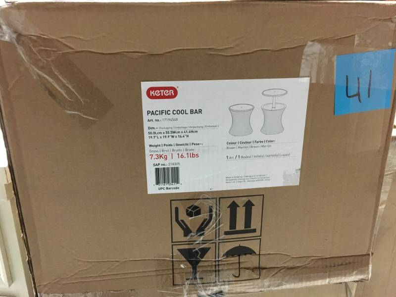 lot 41 image: Keter Cool Bar 7.5 Gal. Resin Rattan Drink Cooler Patio Table open box in like new condition