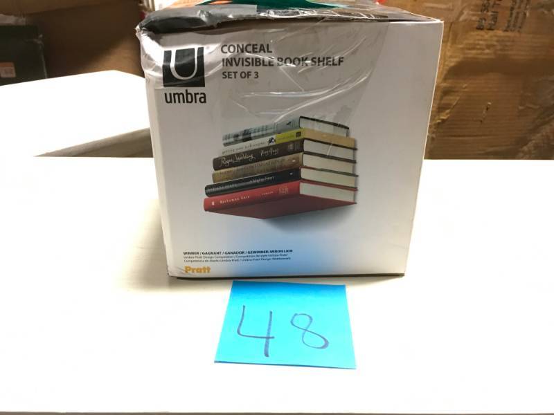 lot 48 image: Umbra 5.5 in. x 1.82 in. Silver Conceal 3-Small Shelve open box in like new condition