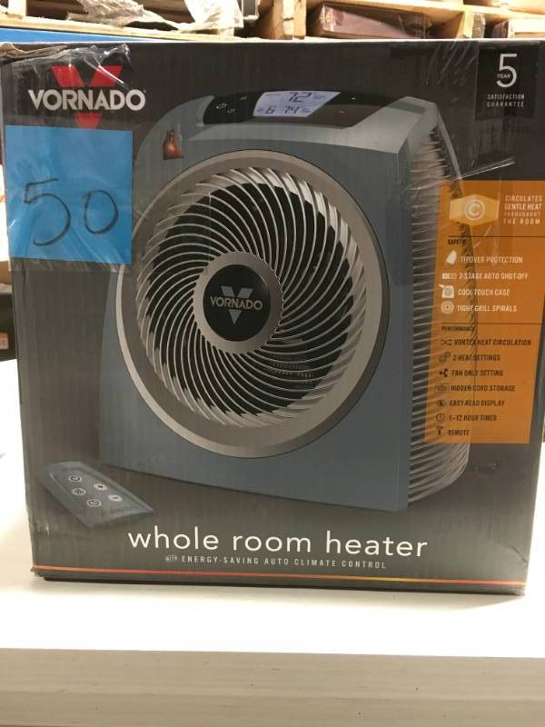 lot 50 image: Vornado TAVH10 1500-Watt Electric Whole Room Vortex Portable Heater with Remote Control and Automatic Climate Control open box in like new condition
