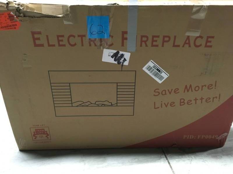 lot 62 image: AKDY 36 in. Wall Mount Electric Fireplace Heater in Wooden Brown with Tempered Glass, Pebbles, Logs open box in like new condition