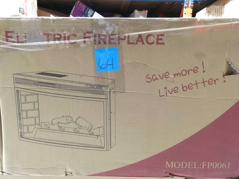 lot 64 image: AKDY 35 in. Freestanding Electric Fireplace Insert Heater in Black with Curved Tempered Glass and Remote Control open box in like new condition