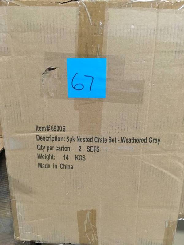 lot 67 image: Crates & Pallet Nested Crate Set in Weathered Gray (5-Pack) open box in like new condition