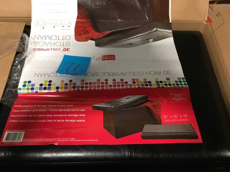 lot 71 image: Simplify Black Storage Ottoman open box in like new condition