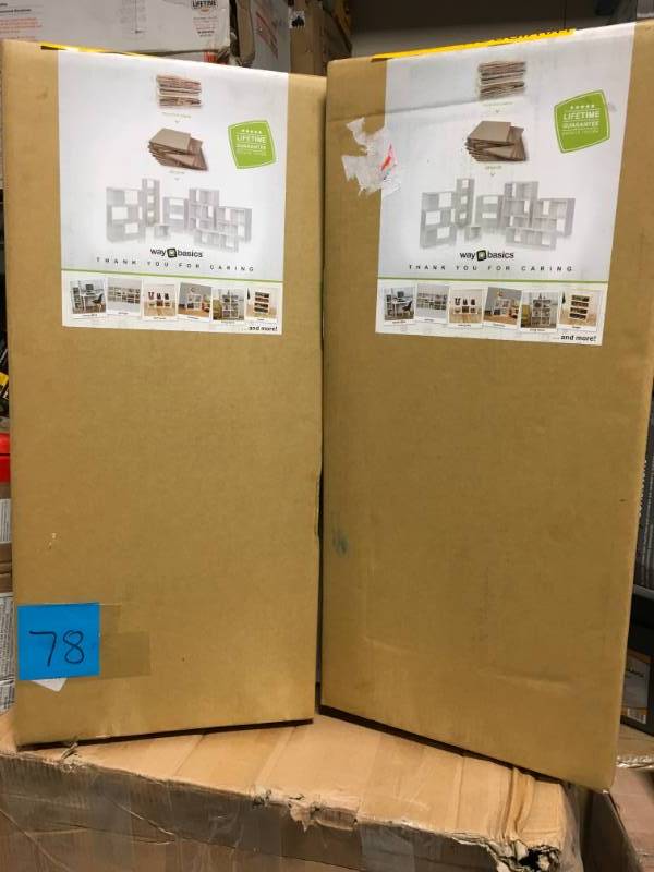 lot 78 image: Way Basics Uniq 23.6 in. W x 1.6 in. D Pearl White zBoard Floating Wall Shelf and Decorative Shelf QTY 2 open box in like new condition