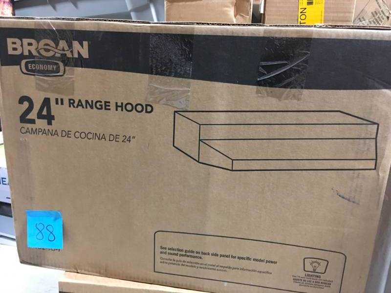 lot 88 image: Broan F40000 Series 24 in. Convertible Under Cabinet Range Hood with Light in Stainless Steel open box in like new condition