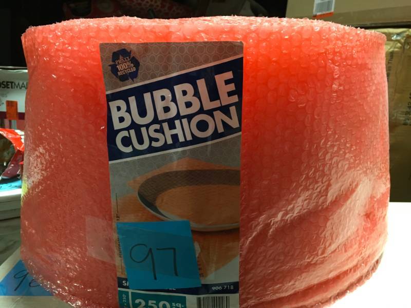 lot 97 image: Pratt Retail Specialties 316 in. x 12 in. x 250 ft. Perforated Bubble Cushion Wrap not used