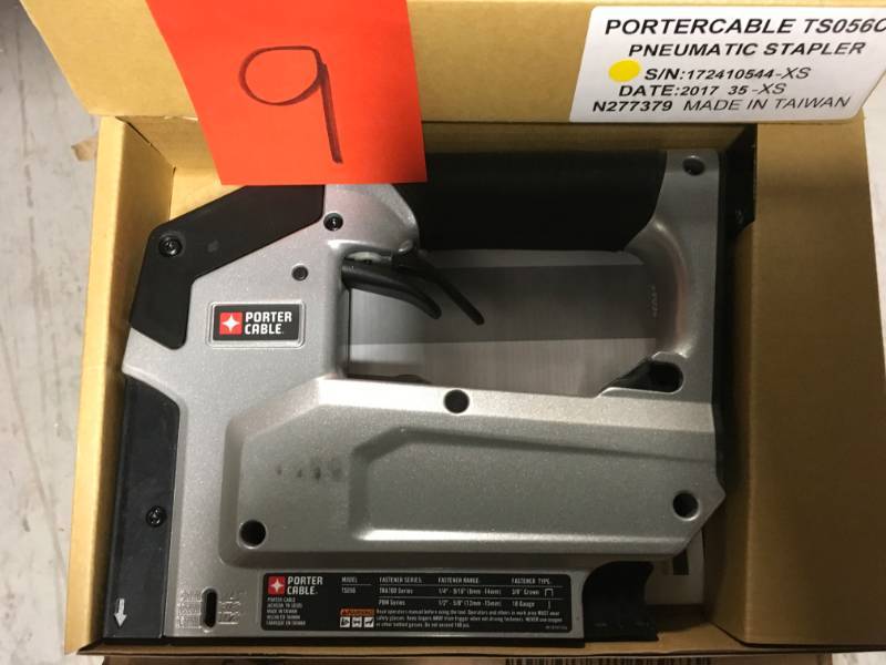 lot 9 image: Porter-Cable Pneumatic 18-Gauge 38 in. Crown Stapler open box in like new condition