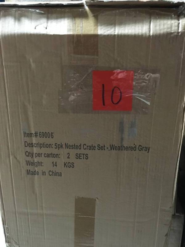 lot 10 image: Crates & Pallet Nested Crate Set in Weathered Gray (5-Pack) open box in like new condition