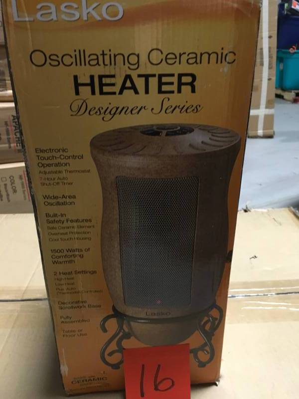 lot 16 image: Lasko Designer Series 1500-Watt Ceramic Electric Portable Heater open box in like new condition