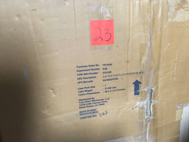 lot 23 image: Layton Black Single-Panel Fireplace Screen open box in like new condition