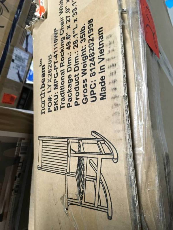 lot 25 image: northbeam White Acacia Wood Outdoor Rocking Chair open box in like new condition