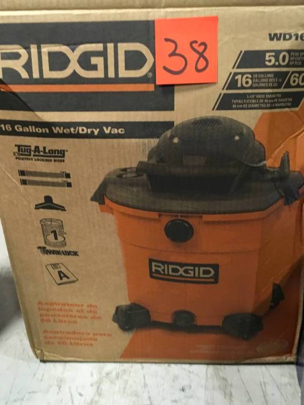 lot 38 image: RIDGID 16 Gal. 5.0-Peak HP WetDry Vac in good condition