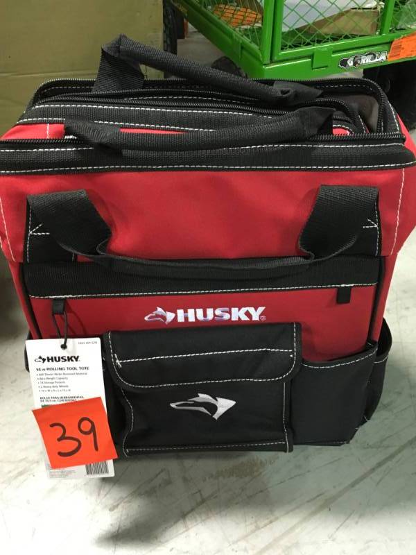 lot 39 image: Husky 14 in. Rolling Tool Tote with Bonus 12 in. Bag not used