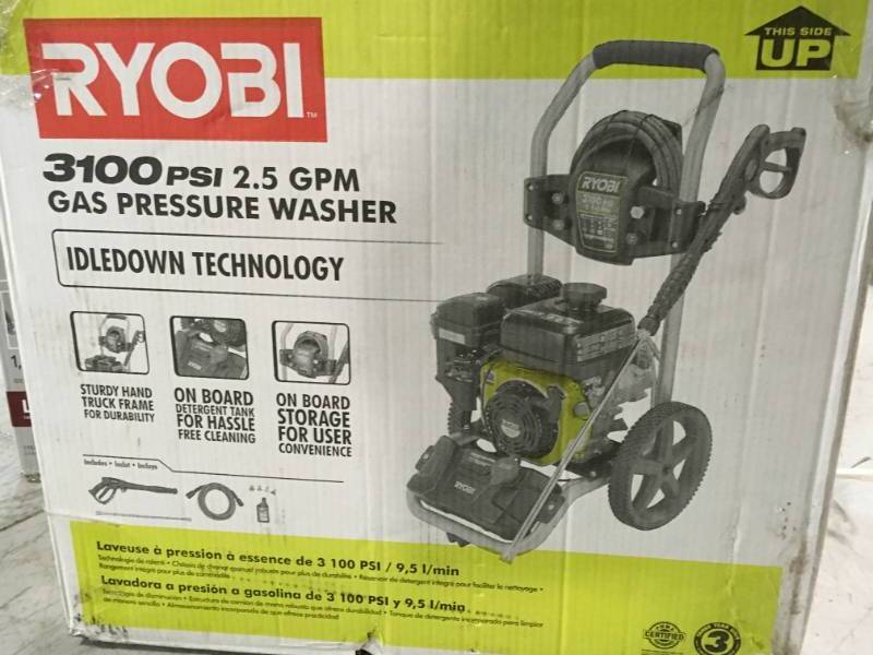 lot 40 image: Ryobi 3,100-PSI 2.5-GPM 212cc Gas Pressure Washer with Idle Down open box in like new condition