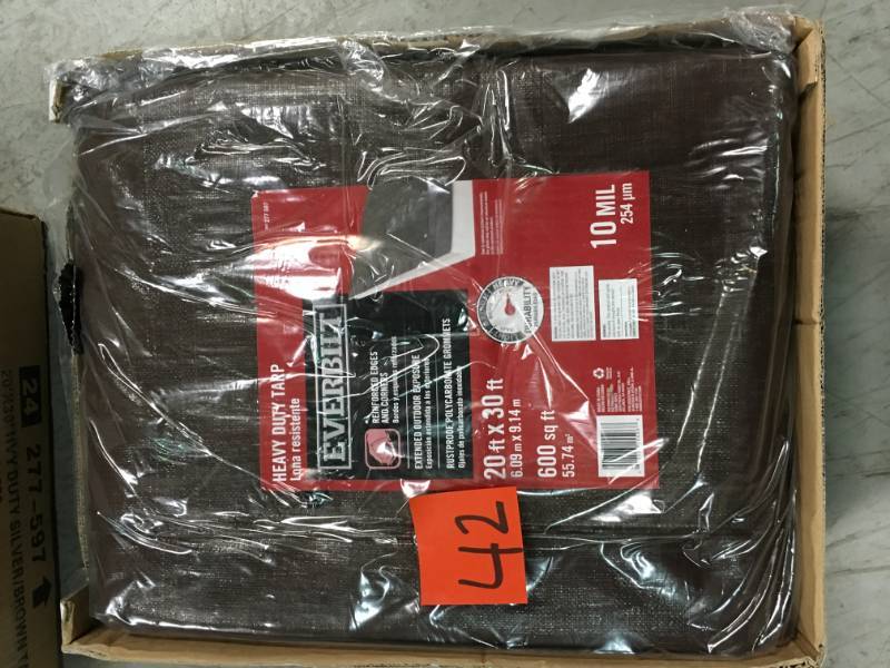lot 42 image: Everbilt 20 ft. x 30 ft. BrownSilver Heavy Duty Tarp open box in like new condition