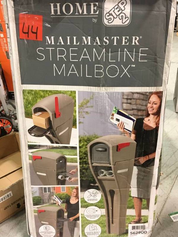 lot 44 image: Step2 Mail Master Streamline Mocha OverPost Mounted Plastic Mailbox open box in like new condition