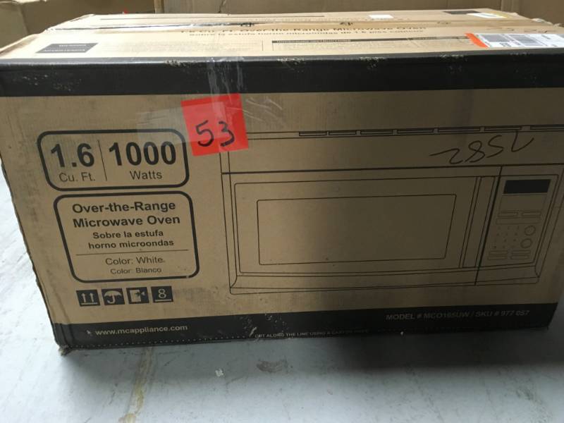lot 53 image: Magic Chef 1.6 cu. ft. Over the Range Microwave in White open box in like new condition