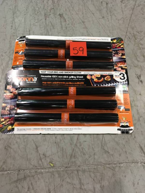 lot 59 image: Non Stick Grilling Sheets 3 Reusable Reversible Easy Clean Cookina Barbecue BBQ not used