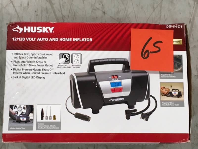 lot 65 image: Husky 12-Volt Inflator open box in like new condition