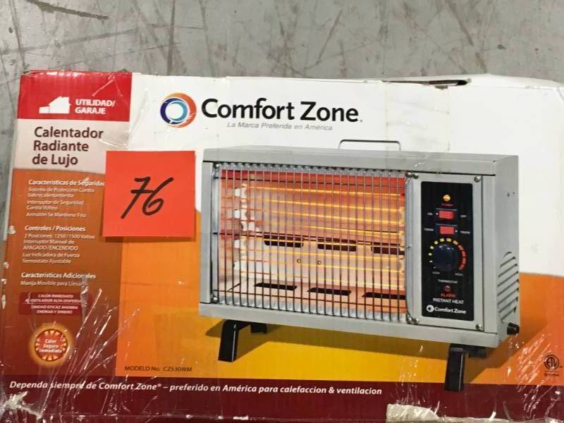 lot 76 image: Comfort Zone 5,120-BTU Electric Radiant Heater, Gray CZ530WM open box in like new condition