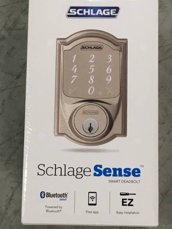 lot 85 image: Schlage Sense Satin Nickel Camelot Trim Smart Deadbolt BE479AA V CAM 619 in very good condition