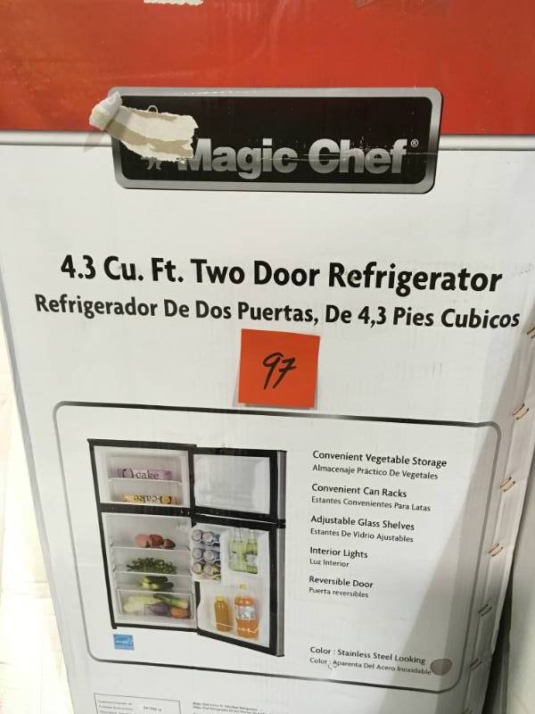 lot 97 image: Magic Chef 4.3 cu. ft. Mini Refrigerator in Stainless Look in good condition