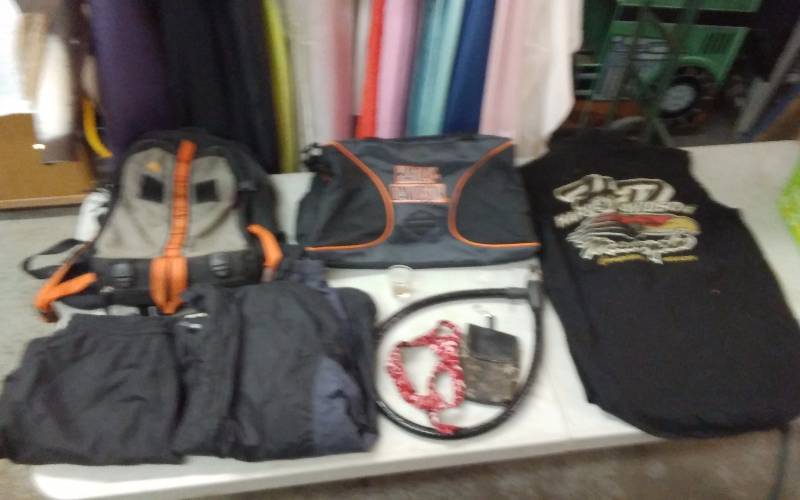 Lot Of Harley Davidson Duffel Bags, Motor Cycle Cover, On Guard Lock With Key, Misc
