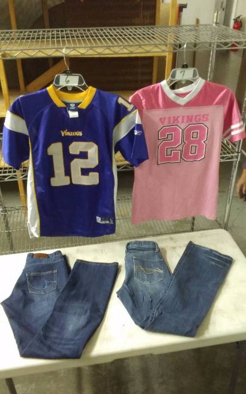 Express Size 2, Mossimo Size 7 (Jeans ) & 2 Vikings Jerseys