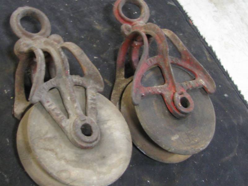 lot 80 image: Wood Wheel Pulleys