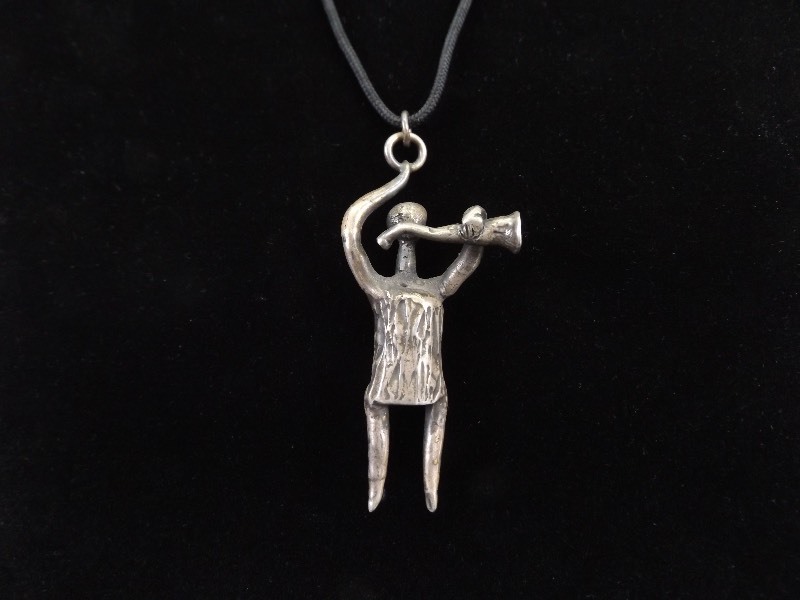 lot 53 image: .925 Sterling Silver Designer Signed Abstract Musician Necklace