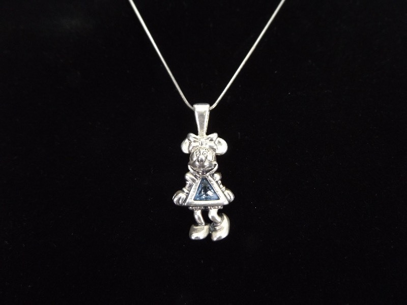 lot 56 image: .925 Sterling Silver Blue Gem Disney Minnie Mouse Pendant Necklace