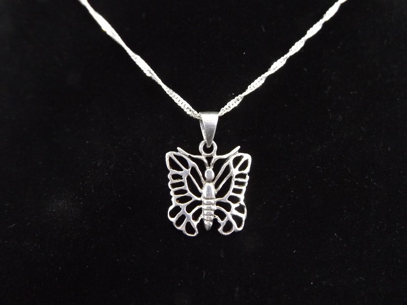 lot 58 image: .925 Sterling Silver Art Nouveau Butterfly Pendant Necklace