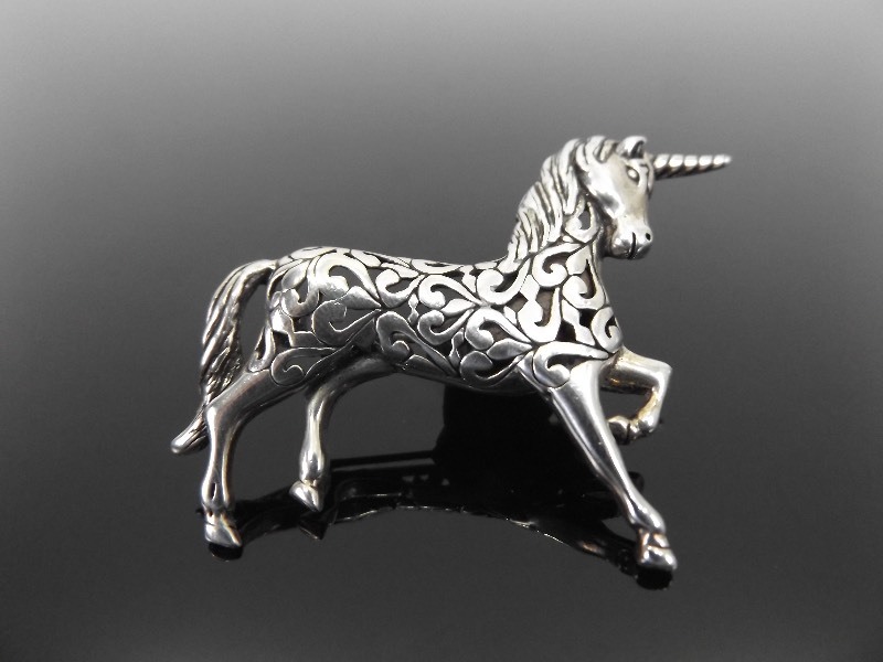 lot 71 image: .925 Sterling Silver Art Nouveau Unicorn Brooch