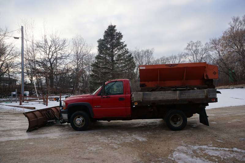 2001 Chevrolet 3500 Silverado Dually 4 x 4 Truck With Boss Plow and Swenson Spreader