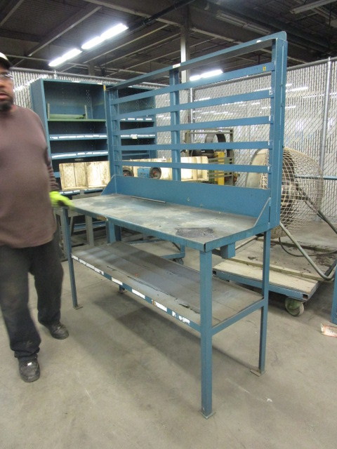 lot 46 image: WORK BENCH WITH PARTS BIN HOLDER BACKBOARD