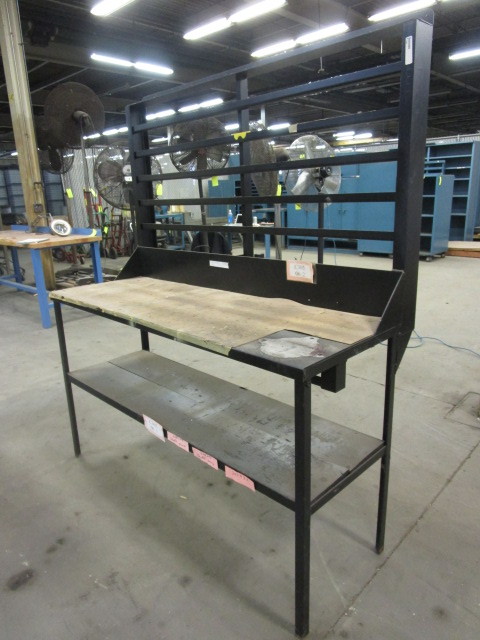 lot 62 image: STEEL WORKBENCH WITH PARTS BIN HOLDER ON TOP