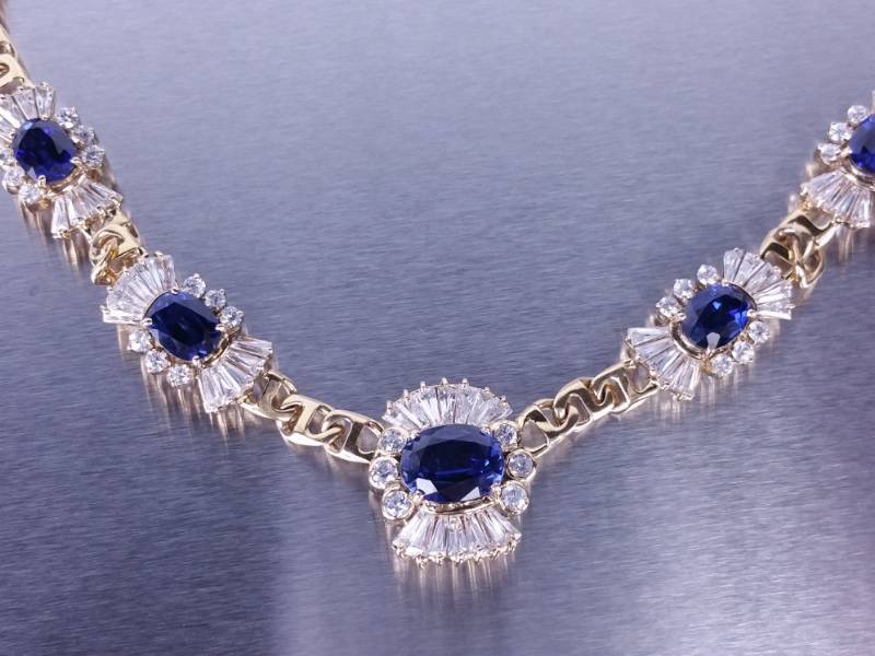 Blue and White Sapphire Estate Necklace 18k
