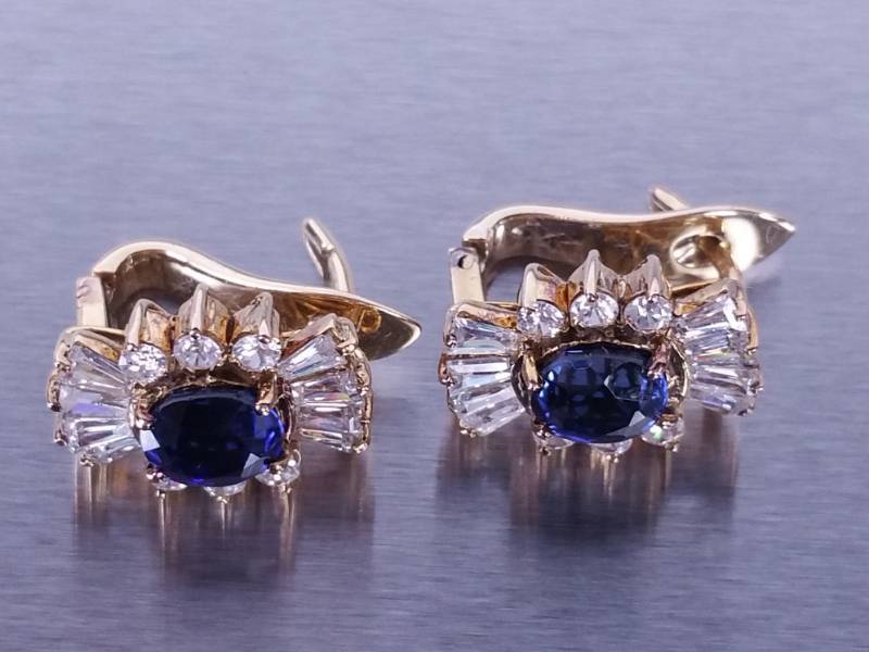 Blue and White Sapphire Estate Earrings 18k
