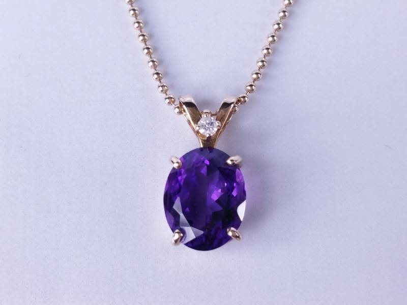 Amethyst and Diamond Estate Pendant 14k