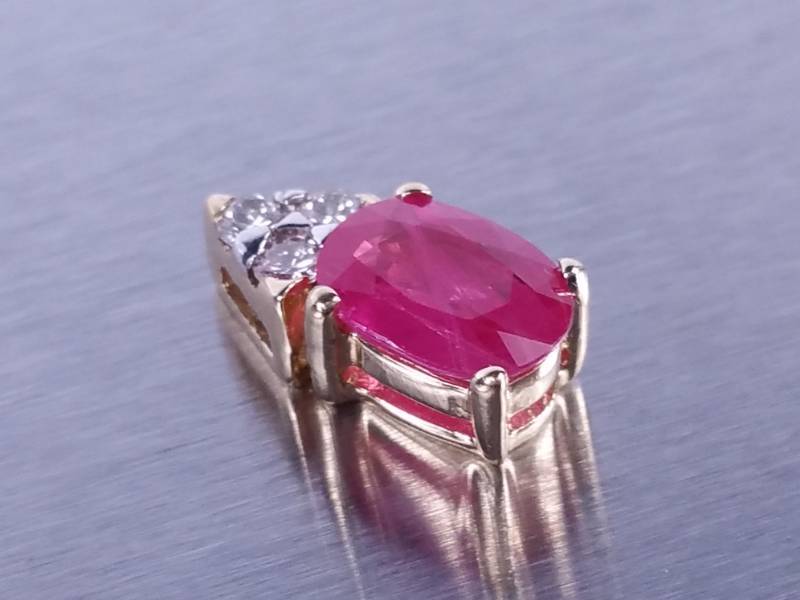Natural Ruby and Diamond Estate Pendant 14K