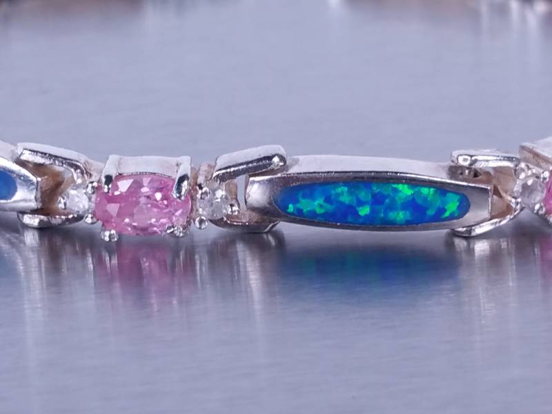 Pink Sapphire and Opal Estate Bracelet Sterling