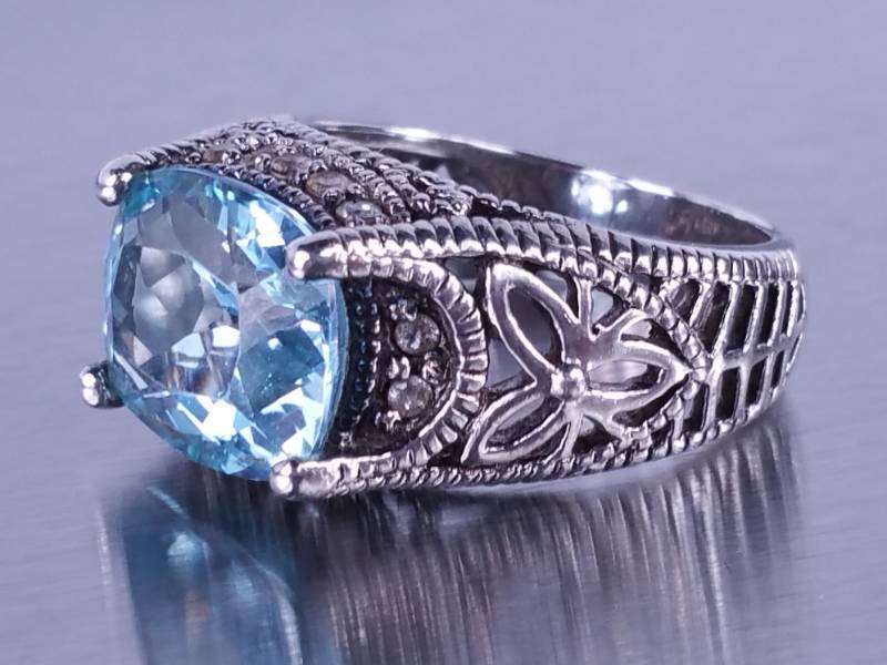 3 CT Aqua Estate Ring Sterling