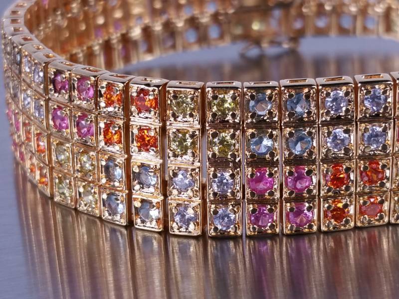 Multi-Colored Semi-Precious Gem Estate Bracelet Sterling