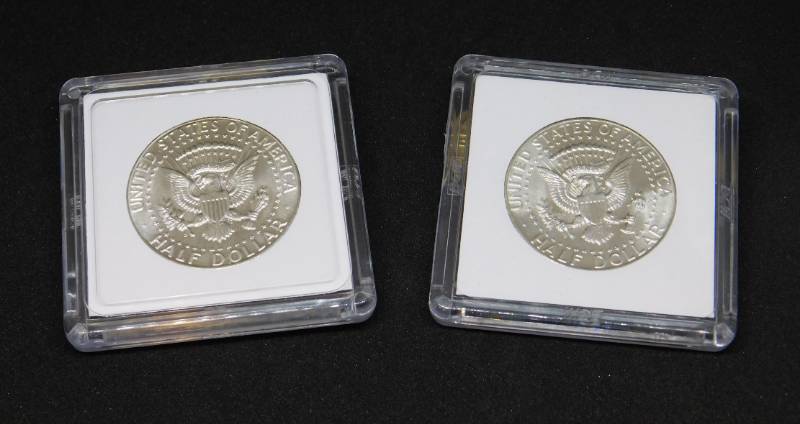 lot 27A image: One 1964 P and One 1964 D Uncirculated Kennedy 90% Silver Half Dollar Coins, In Air-Tite Holders