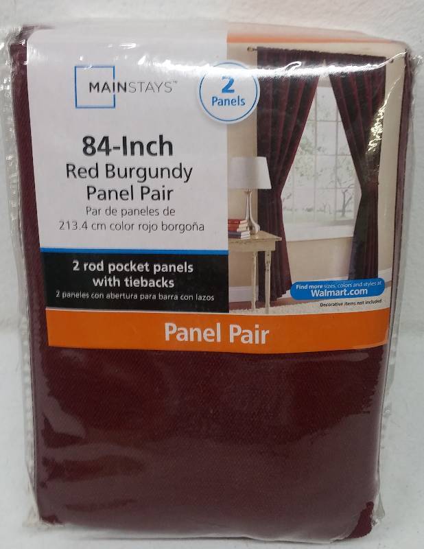 lot 46 image: 84 inch Red Burgundy Panel Pair window treatment as-new