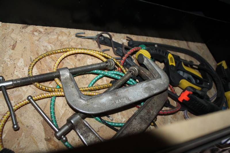 lot 398 image: C-Clamps, Hand Clamps, NylonRubber Bungee Cords, Misc. Tools, Parts