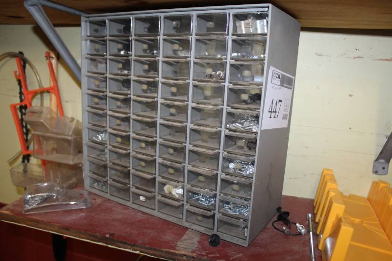 lot 447 image: Parts Organizer Cabinet with 60-Plastic Drawers
