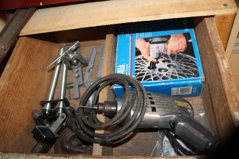 lot 438 image: Campbell-Hausfeld Air Impact Wrench, Trustworthy Corded Drill, Clamps