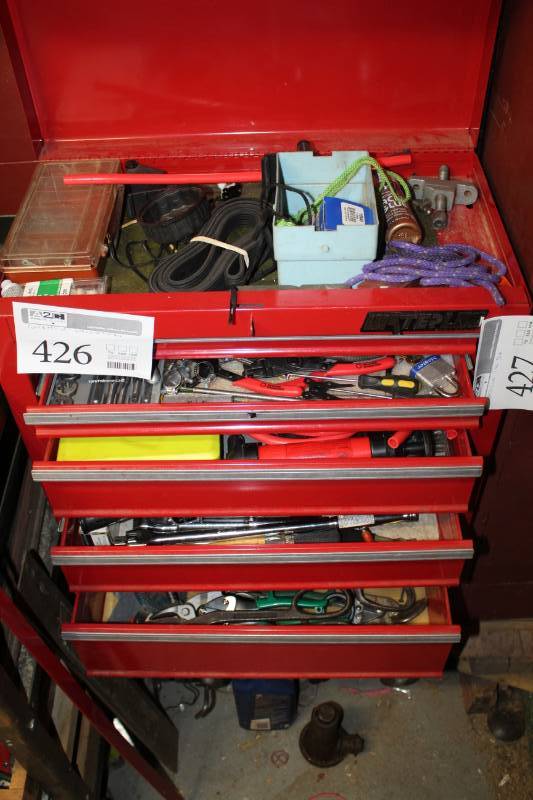 lot 426 image: Tap and Die Set, Pliers, Drill Bit Sets, Sockets, Ratchets, Extensions, Tin Snips, Torque Wrench, And More